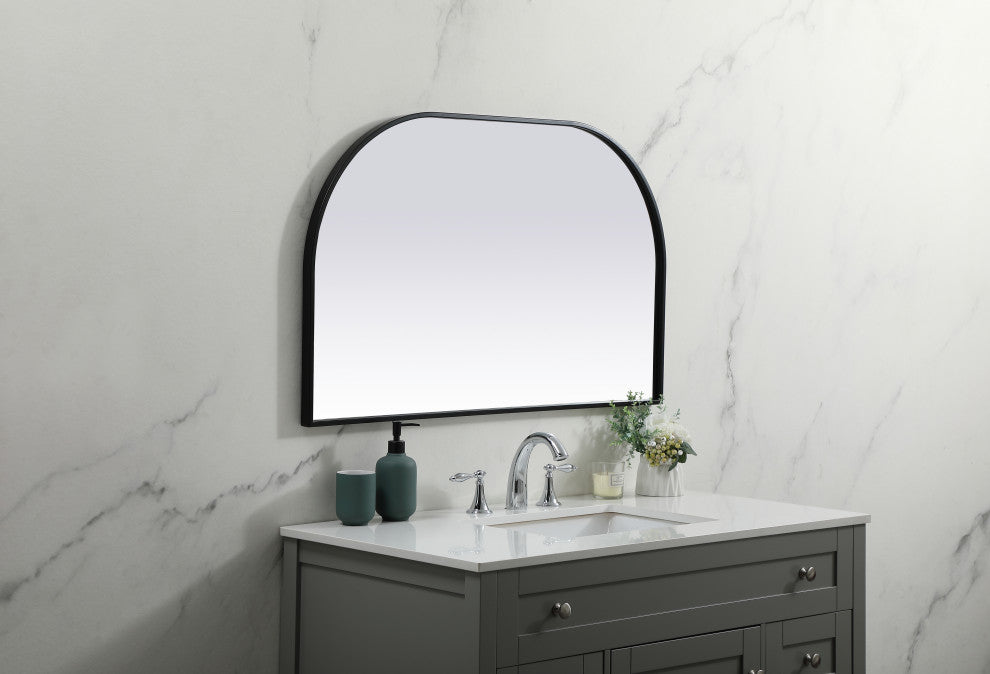Metal Frame Arch Mirror 39X24 Inch, Black