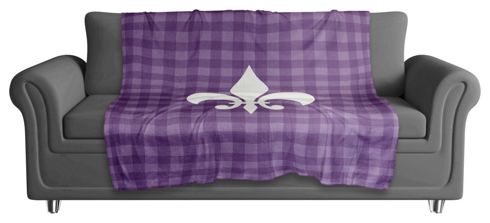 Fleur De Lis Purple Buffalo Check 50x60 Sherpa Fleece Blanket