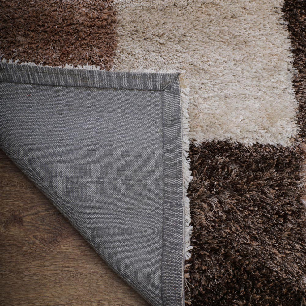 Hand Tufted Shag Polyester Area Rug Geometric Beige Brown K00018, [Rectangle] 4'x6'