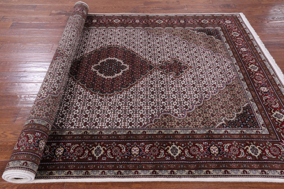 Persian Tabriz Hand Knotted Wool and Silk Rug 6' 1" X 9' 0" Q8908