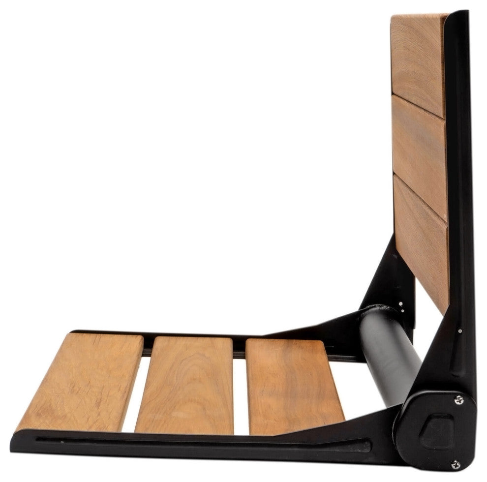 18" ADA Compliant Folding Teak Wood Shower Bench Seat Medical Wall Mount Black