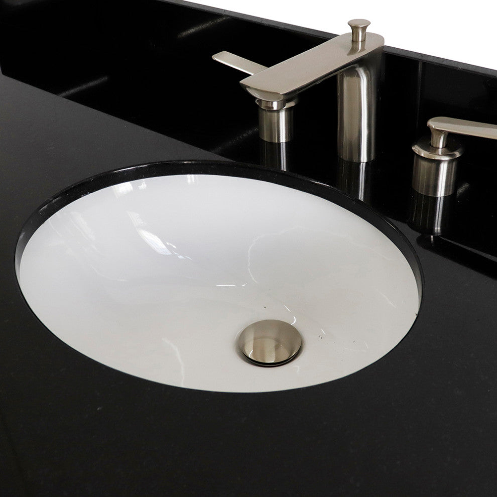 61" Single Sink Vanity, Dark Gray Finish And Black Galaxy Granite