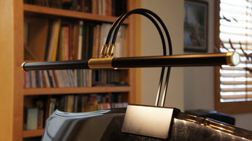 22'' Battery Operated LED Grand Piano Lamp - Black With Brass Accents
