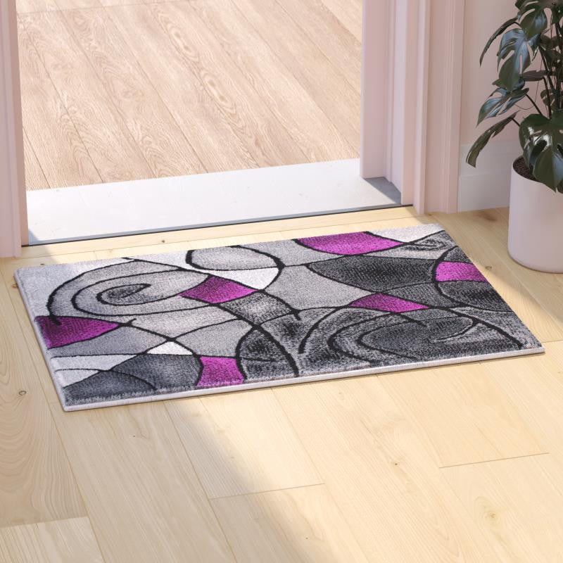 Jubilee Collection Modern Abstract Pattern Area Rug, Purple, 2' X 3'