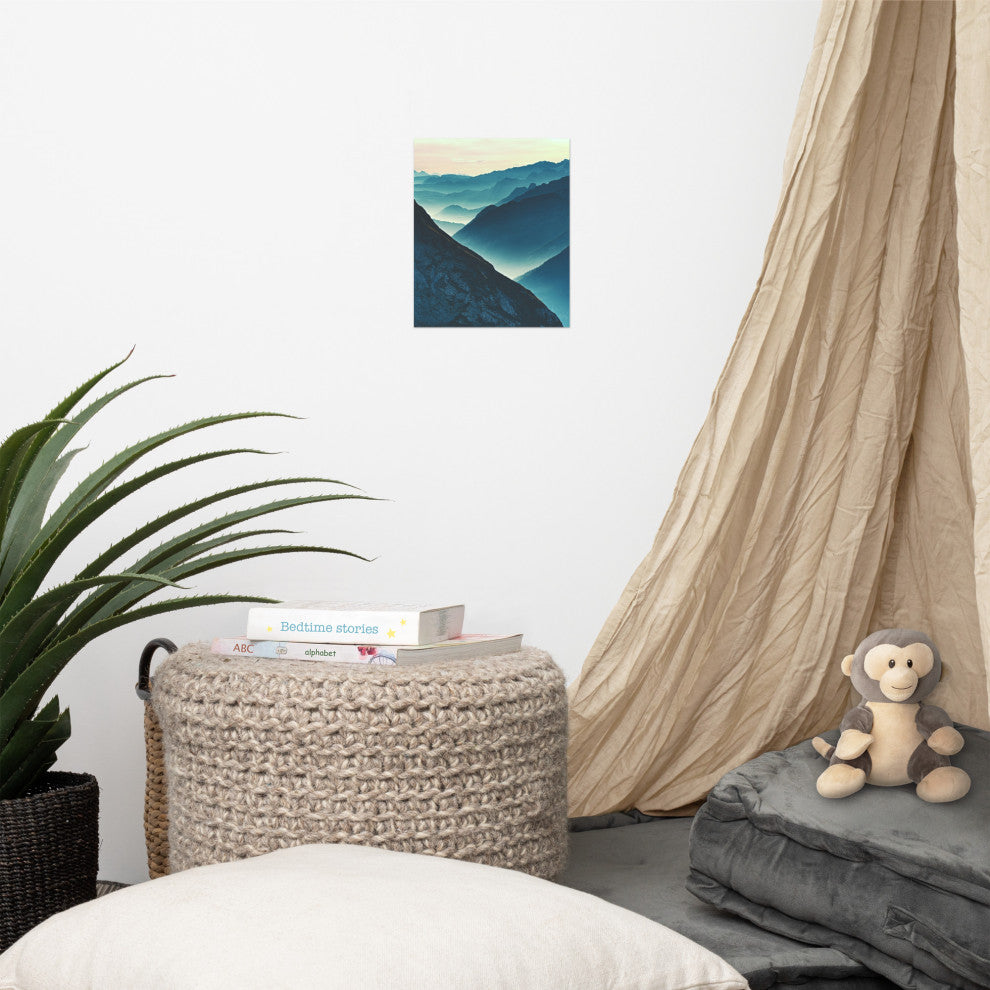 Misty Blue Silhouette Mountain Range Landscape Photo Unframed Wall Art Prints, 8" X 10"