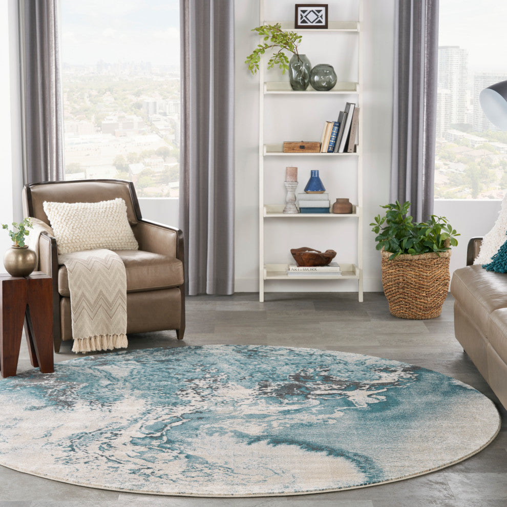 Nourison Maxell 8' x Round Ivory/Teal Modern Indoor Area Rug