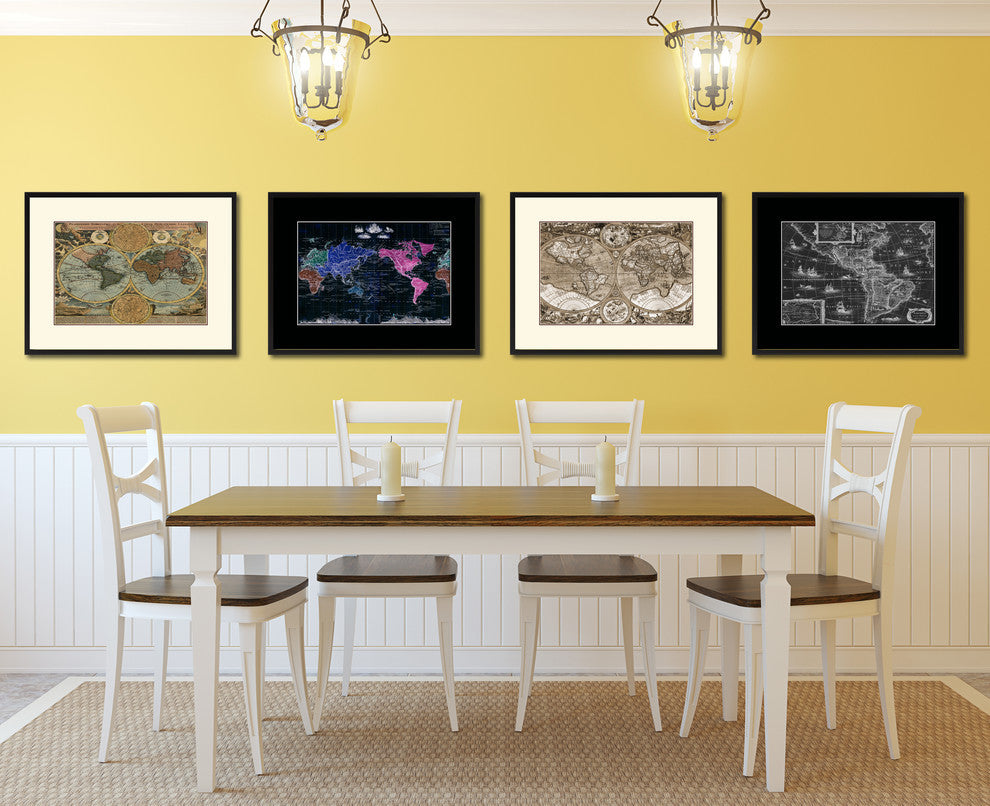World Vintage Map Print On Canvas With Picture Frame 28" X 37"