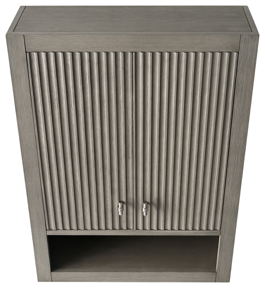 Vanity Art 24" Wall Mounted Bathroom Storage Cabinet, Linear Driftwood Gray, Brushed Nickel Handle