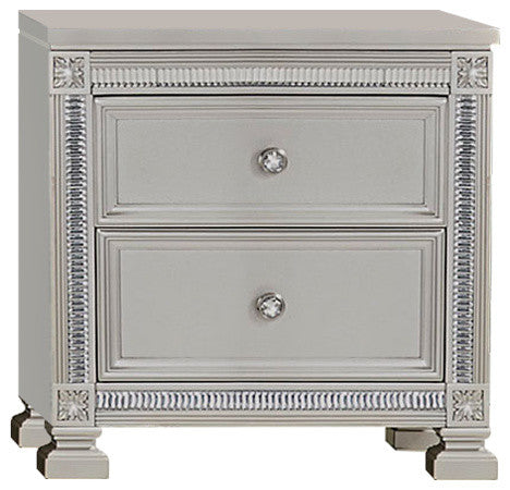 2 Drawer Wooden Night Stand, Contemporary Style, Silver