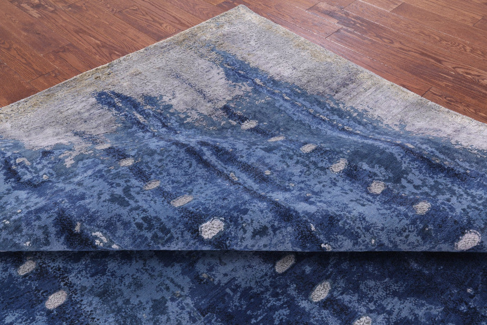 Abstract Hand-Knotted Wool and Silk Rug 7' 10" X 10' 1" Q9054