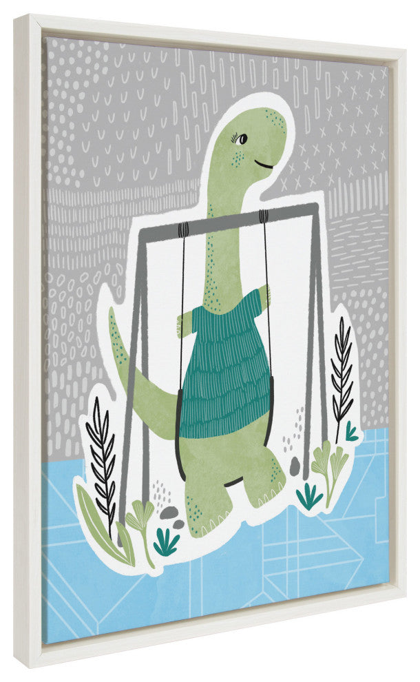 Sylvie Dino at the Park 2 Framed Canvas by Molly Fabiano, White 18x24