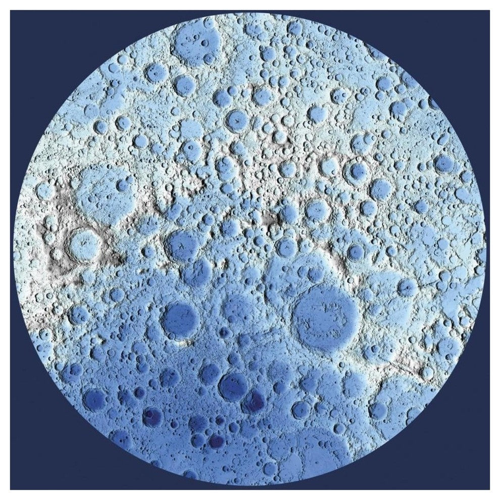 "Unmarked Decorative Topographic Map of the Moon, South Pole" Paper Art, 42"x42"