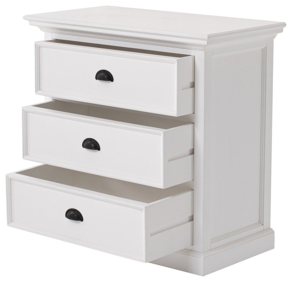 Classic White Large Three Drawer Nightstand