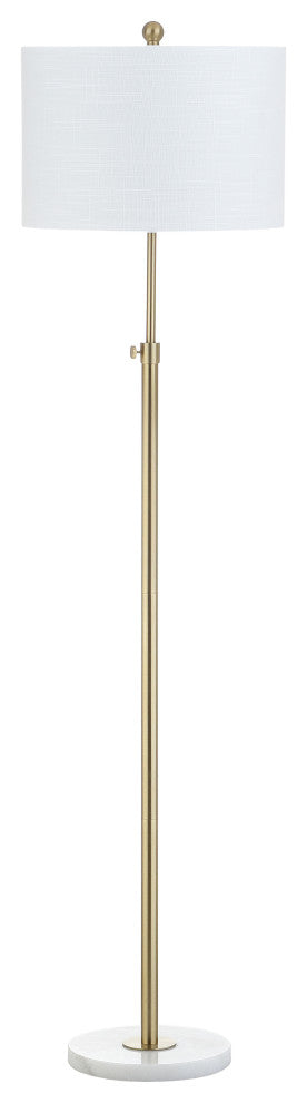 June Adjustable Metal/Marble LED Floor Lamp, Brass Gold/White