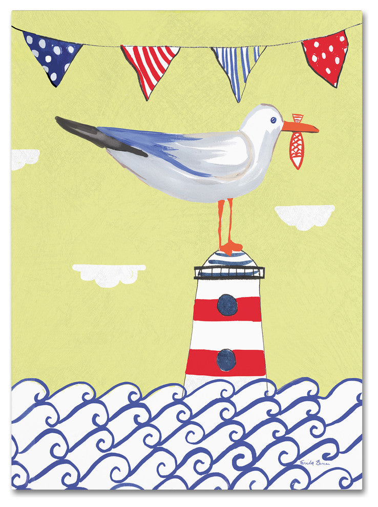 "Coastal Bird I Flags" by Farida Zaman, Canvas Art, 47"x35"