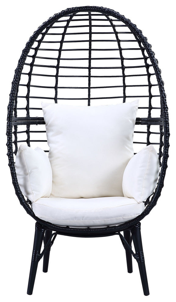 ACME Penelope Patio Lounge Chair in Light Gray Fabric & Black Finish