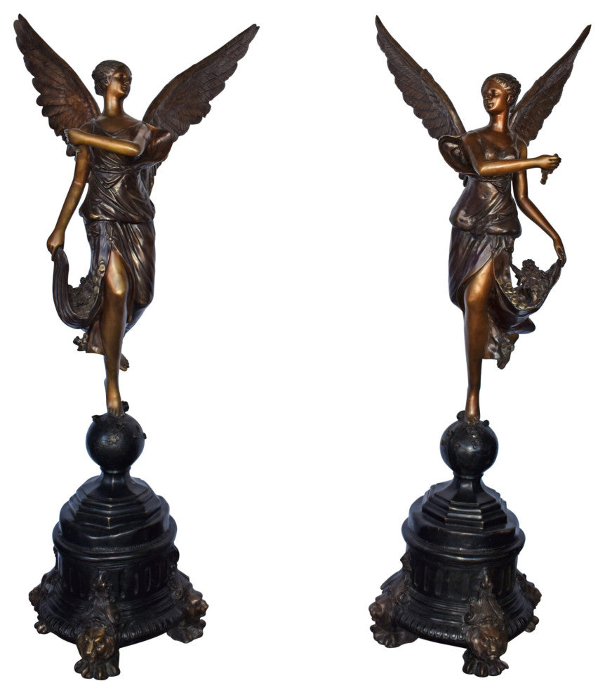 A Pair of Angels of Fortune Bronze Statues Size: 27" x 27" x 69"H
