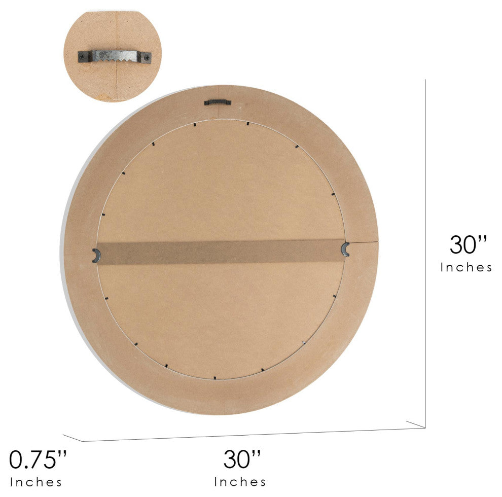 Rustic Whitewashed and Neutral Wood Framed Round Wall Mirror With Inlaid Rope