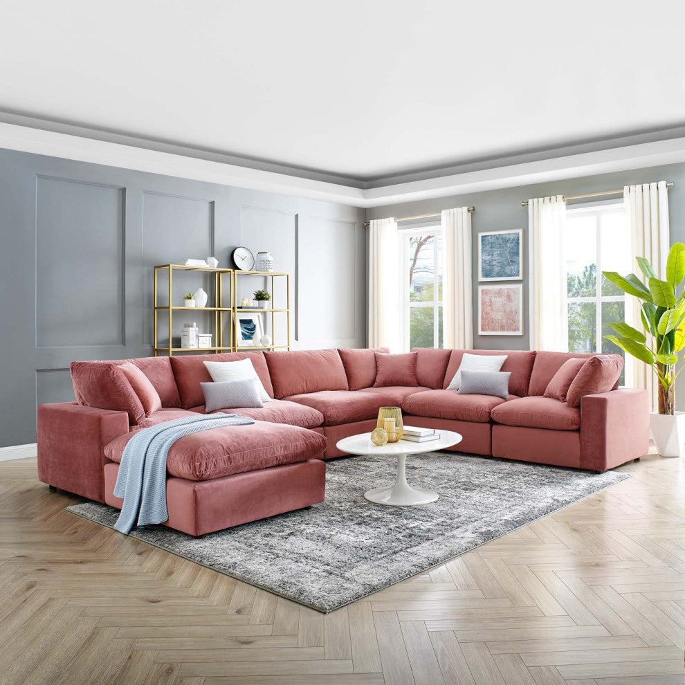 Sectional Sofa Set, Velvet, Pink, Modern, Living Lounge Hotel Lobby Hospitality