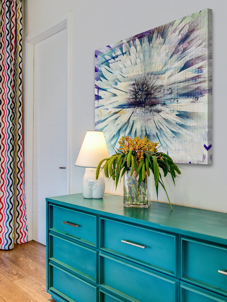 "White Burst Bloom" Painting Print on Wrapped Canvas, 18"x18"