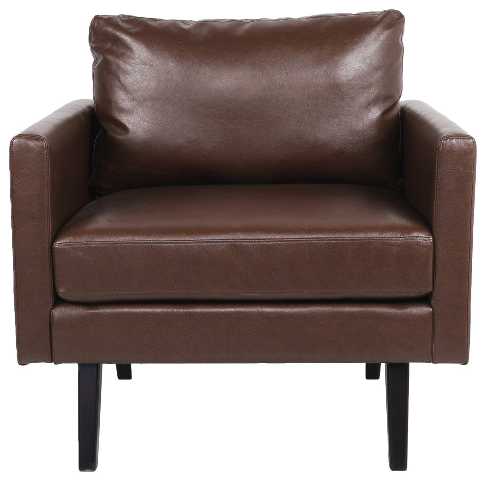 Dowd Mid Century Modern Faux Leather Club Chair, Dark Brown
