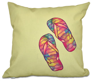 Rainbow Flip Flops, Geometric Print Pillow, Green, 16"x16"