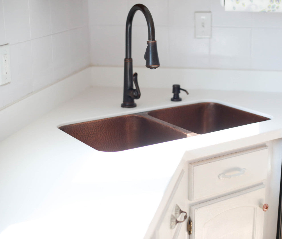 Rivera Copper 32" Double Bowl Undermount Kitchen Sink