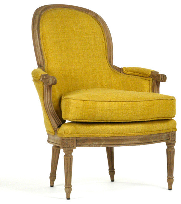 Sebastian Club Chair, Dry Natural Finish, Yellow Raw Silk