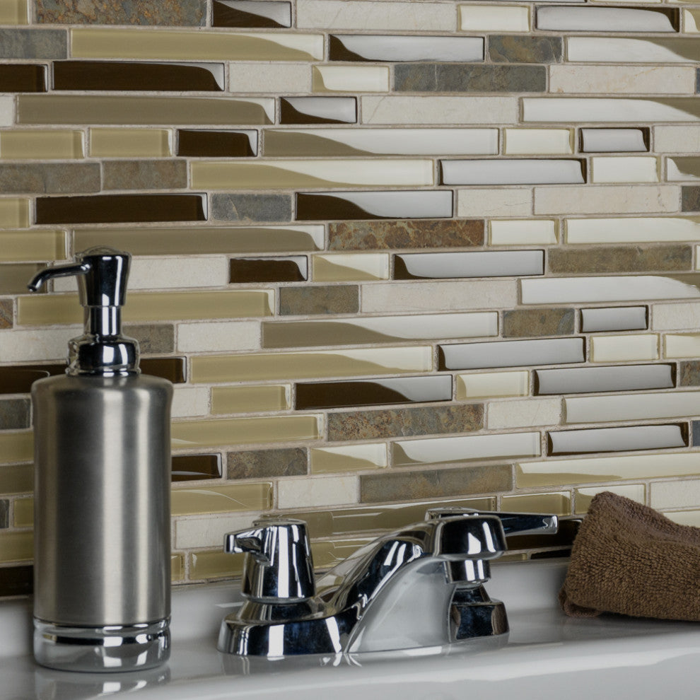 Tessera Piano Glass and Stone Mosaic Wall Tile, Brixton, Nassau