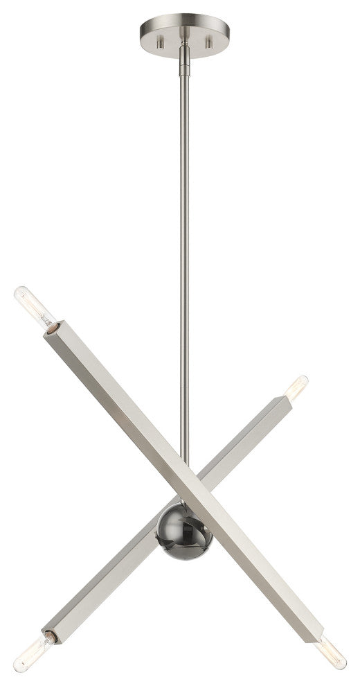 Livex Lighting Monaco 4-Light Linear Chandelier, Brushed Nickel/Black Chrome