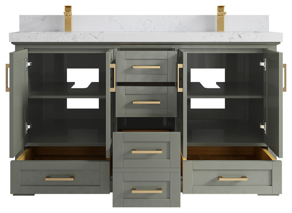 Boston 60 Double Bathroom Vanity in Evergreen 2" Empira Quartz