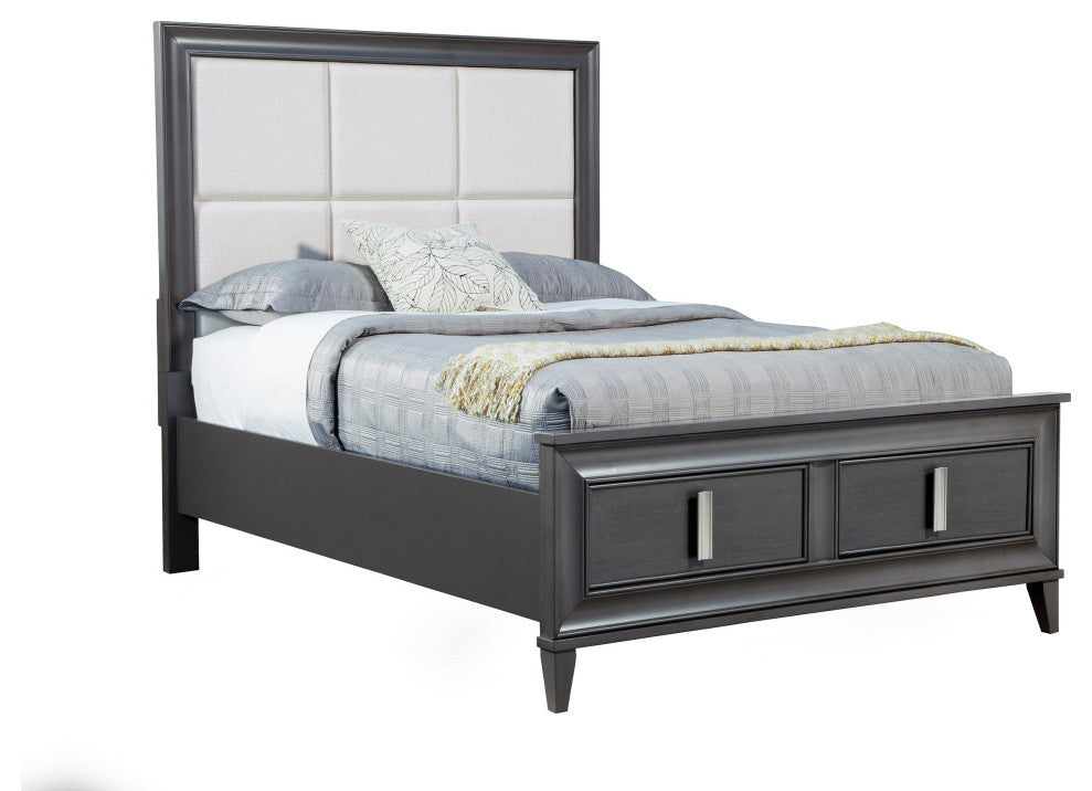 Lorraine Standard King Storage Footboard Platform Bed, Dark Grey