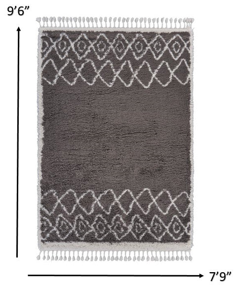 8" x 10" Dark Gray Geometric Bohemian Area Rug