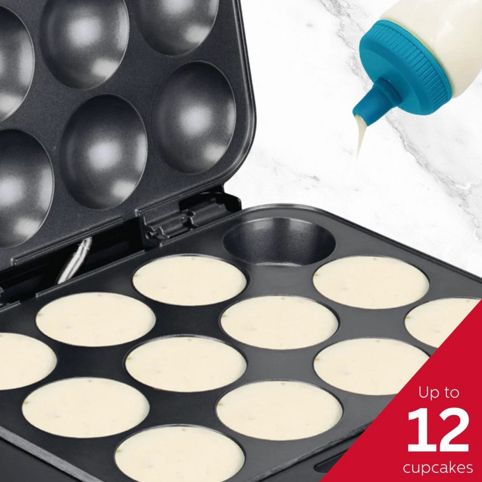 Holstein Housewares Cupcake Maker, 12 Full Size Muffins, Cinnamon Buns, and more, Black