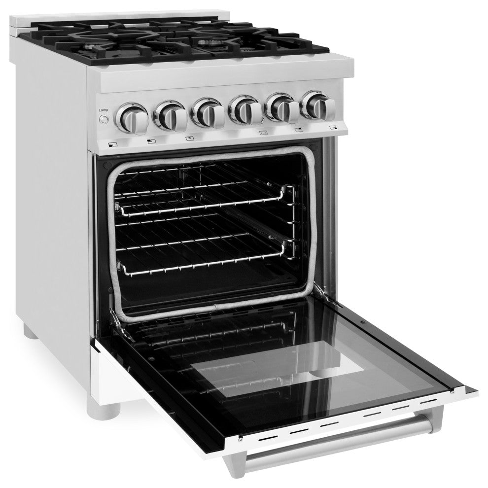 ZLINE 24 In. Professional Dual Fuel Range With White Matte Door, RA-WM-24