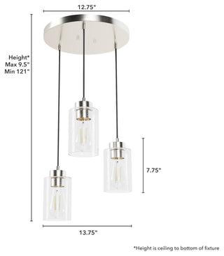 Hartland Brushed Nickel With Seeded Glass 3 Light Cluster Ceiling