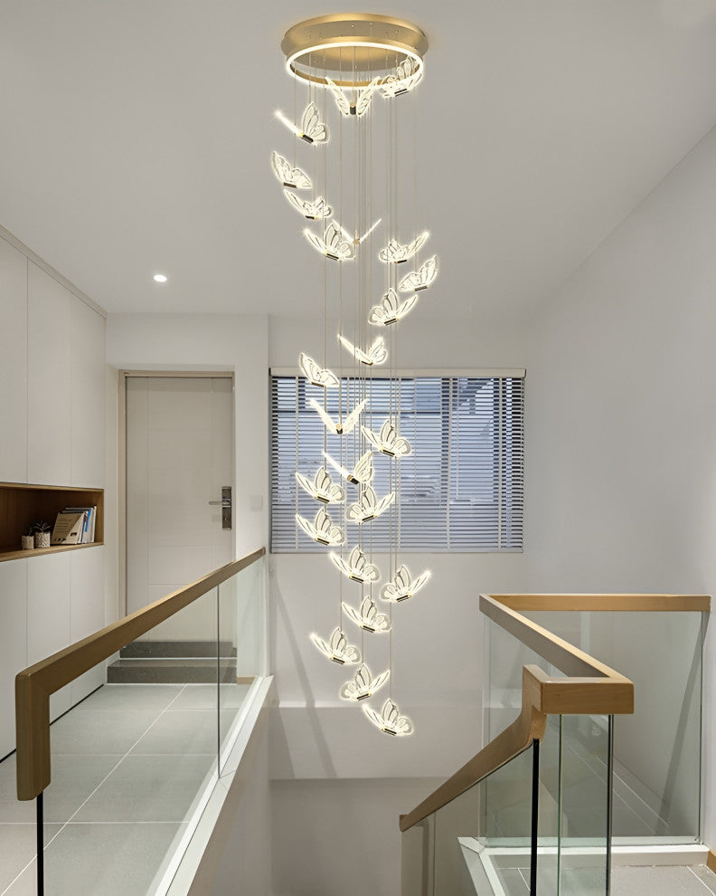 Camogli | Beautiful LED Chandelier with Hanging Butterflies, 19 Heads, Cool Light