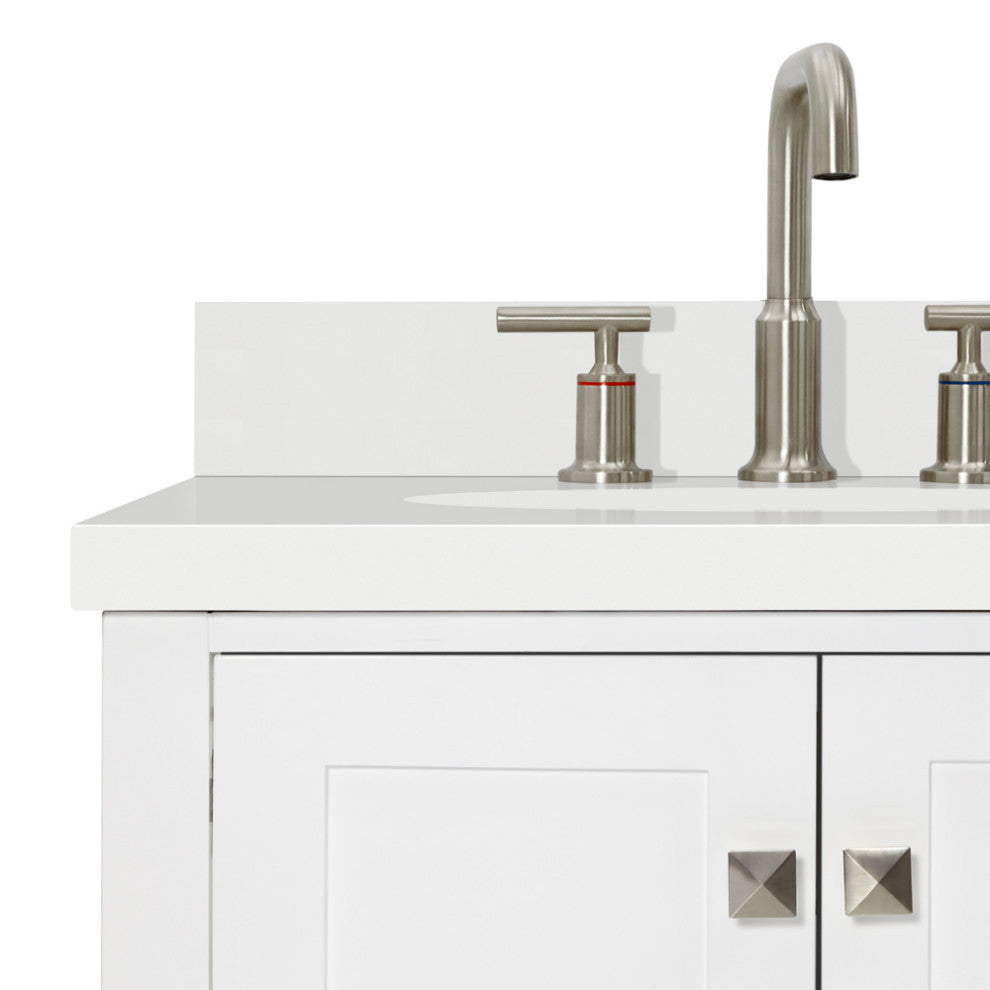 ARIEL Cambridge 61" Double Oval Sink Bathroom Vanity White With Quartz Top