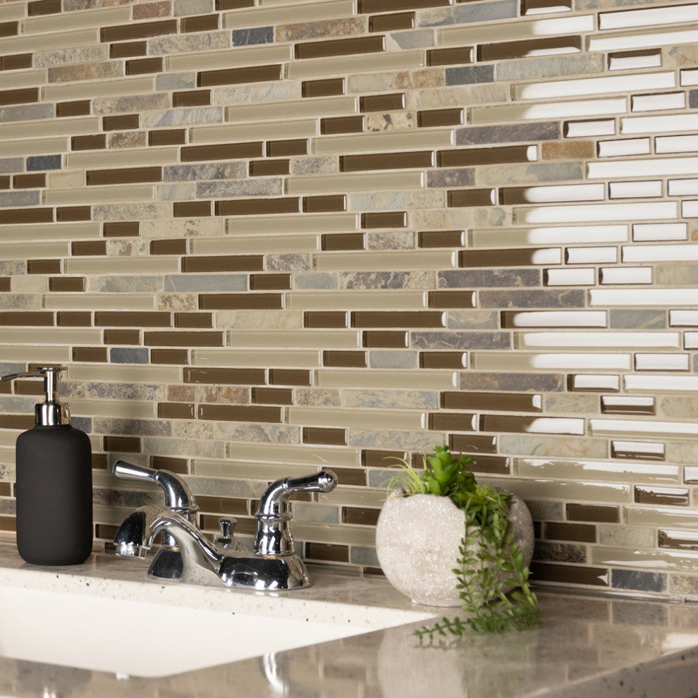 Tessera Piano Glass and Stone Mosaic Wall Tile, Brixton, Brixton