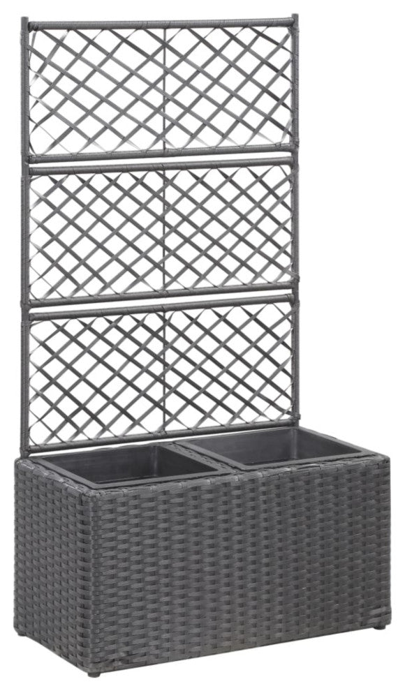Vidaxl Trellis Raised Bed With 2 Pots 22.8"x11.8"x42.1" Poly Rattan Black