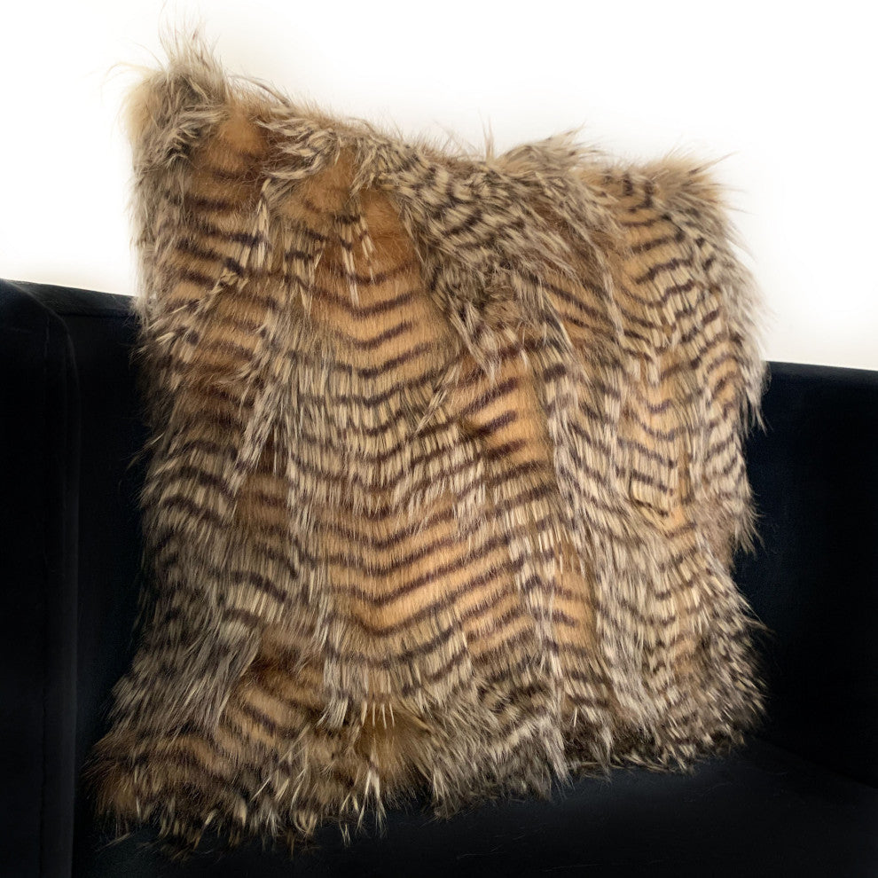 Plutus Brown and Gray Porcupine Animal Faux Fur Luxury Throw Pillow, 26"x26"
