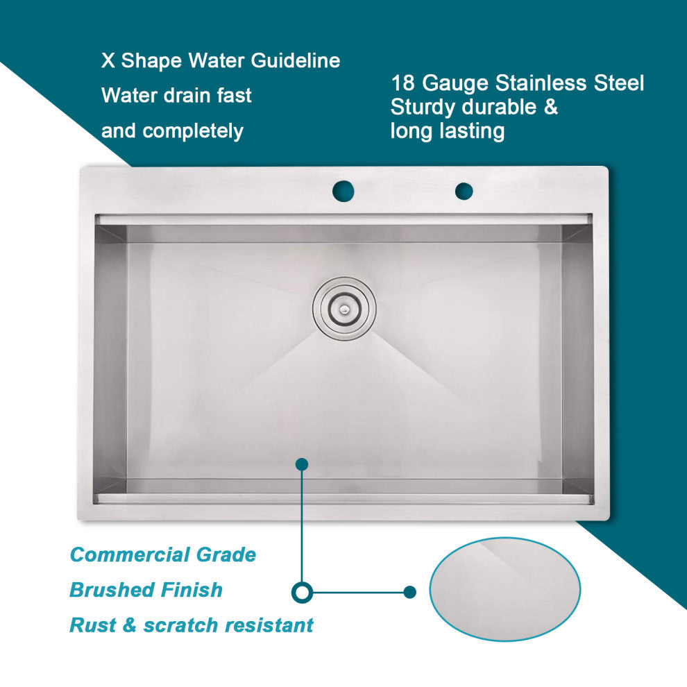 30" double hole single basin undermount kitchen sink