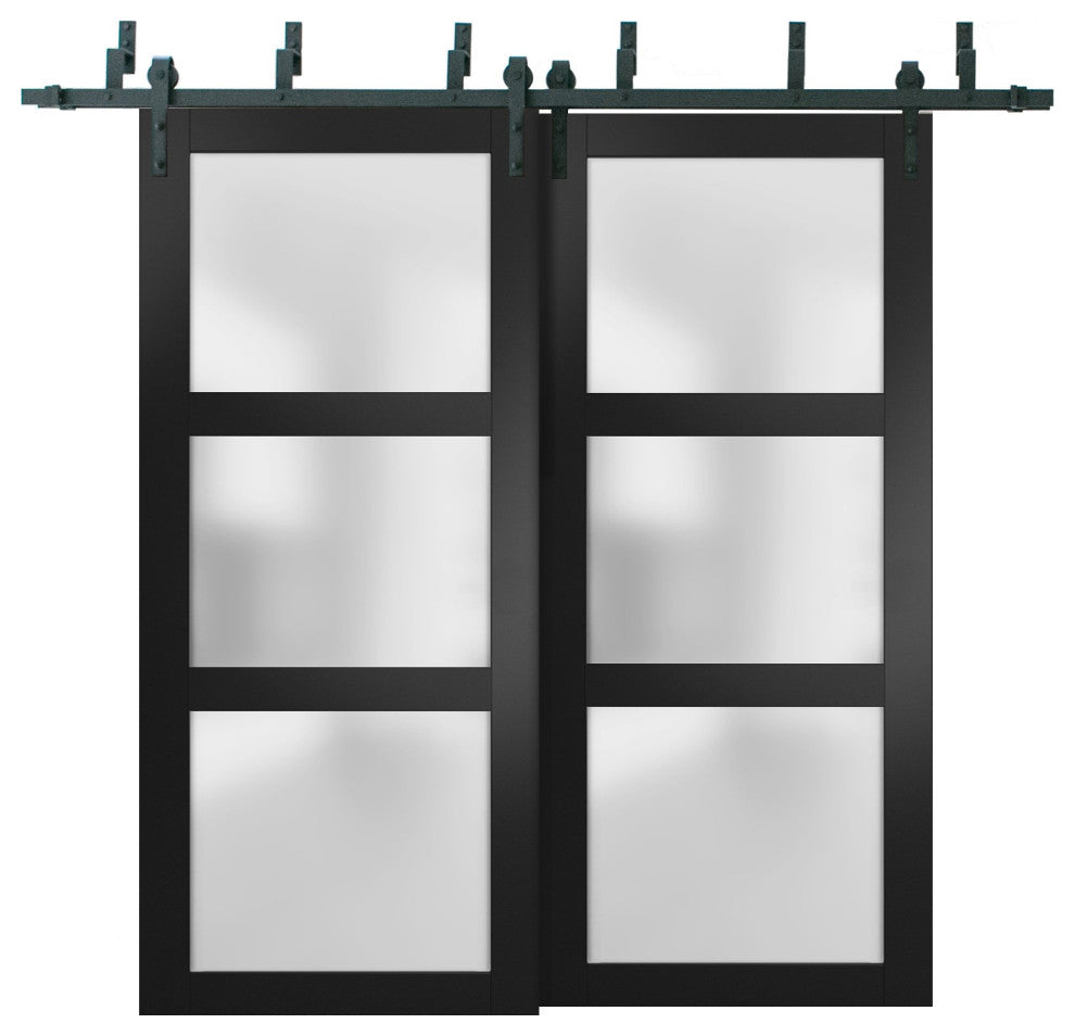 Closet Frosted Glass Barn Bypass Doors 72 x 96, Lucia 2552 Matte Black