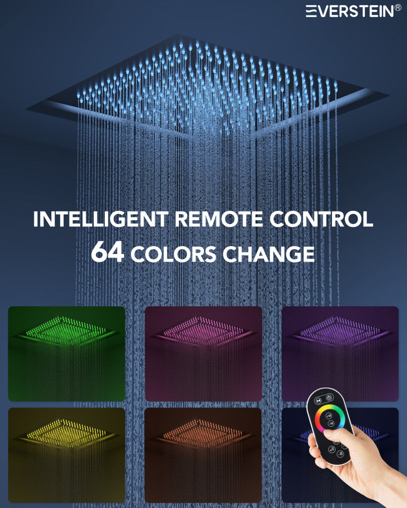 Thermostatic Shower Faucet LED 20" Rain Shower Head with 6 Body Jets, Matte Black