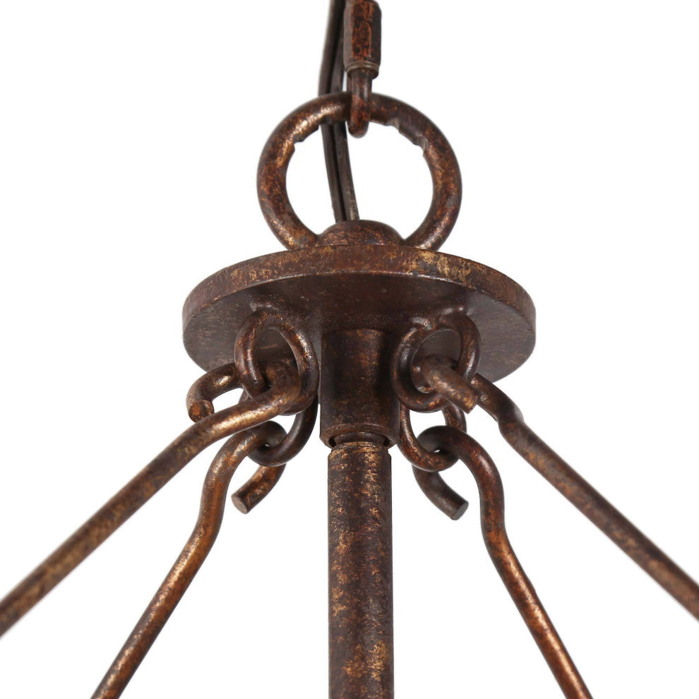 LNC Farmhouse 4-Light Bronze/Off-White Sqaure Wood Chandelier