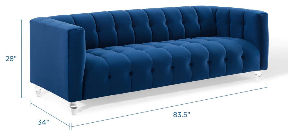 Tufted Sofa, Velvet, Blue Navy, Modern, Living Lounge Hotel Lobby Hospitality