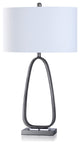 Askel Casual Metal And Clear Acrylic Table Lamp Brushed Steel White Shade