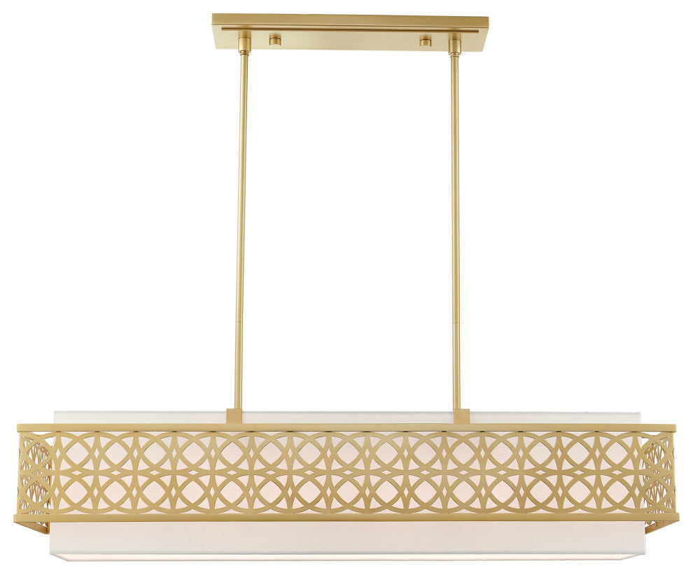 Soft Gold Fretwork, Ornamental, Transitional, Sophisticated Linear Chandelier