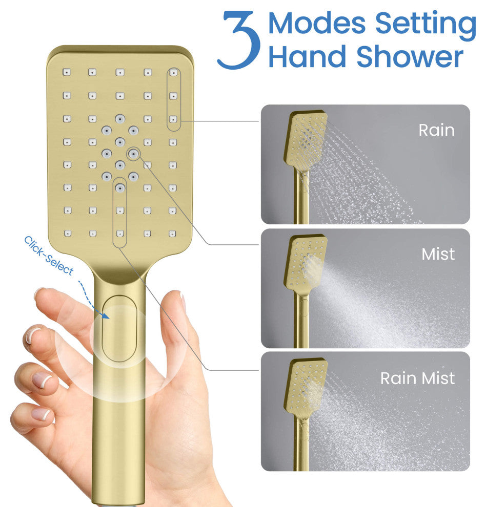 Cube 2-Function Shower Column, Rough, Valve, Brushed Gold