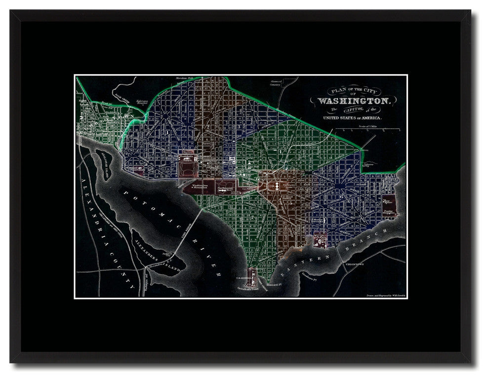 Washington Dc Vintage Vivid Color Map Canvas, 16"x21"